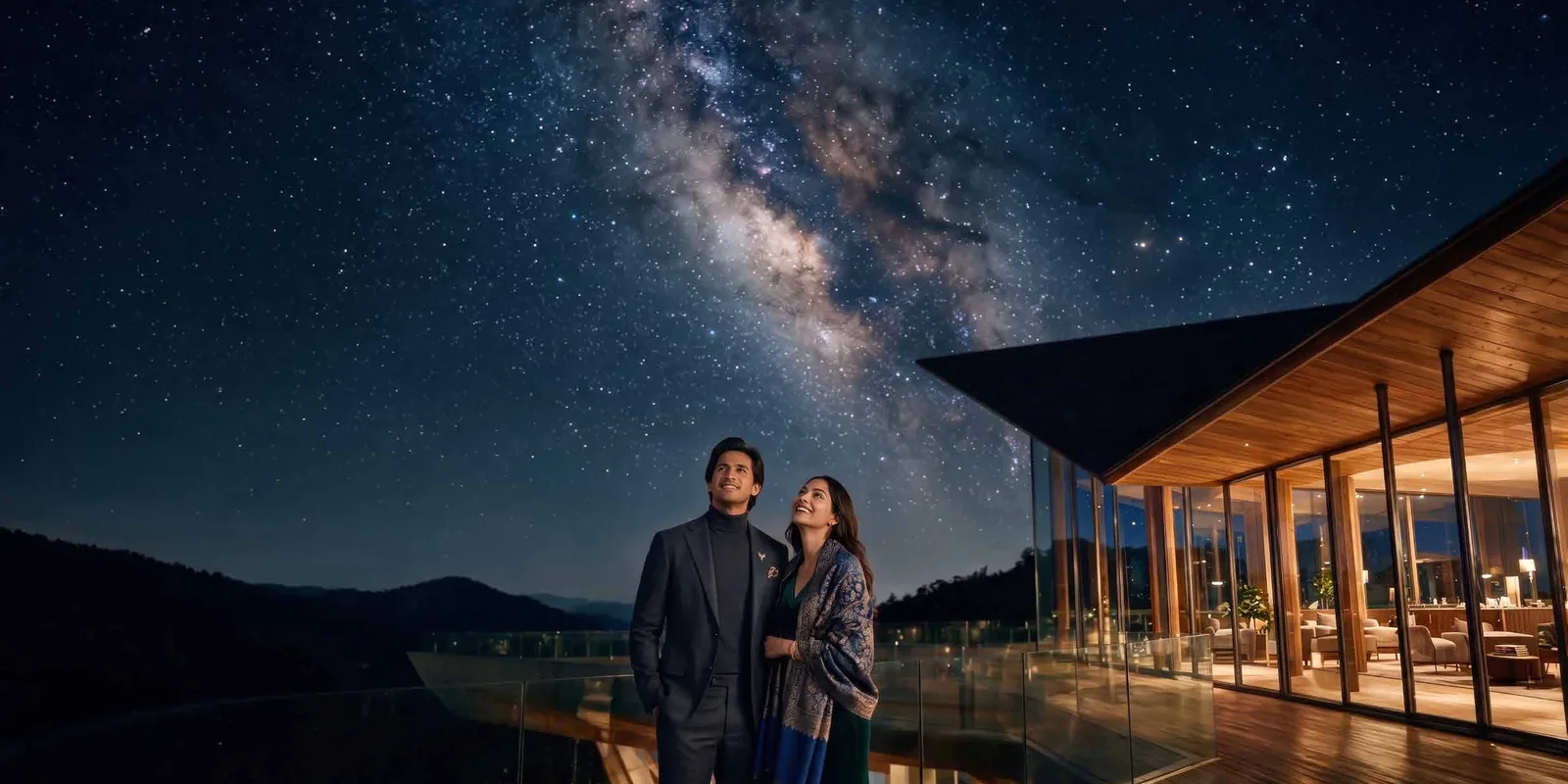 Abhinandan Lodha Shimla - The Ridge panoramic viewing deck under the Mashobra night sky