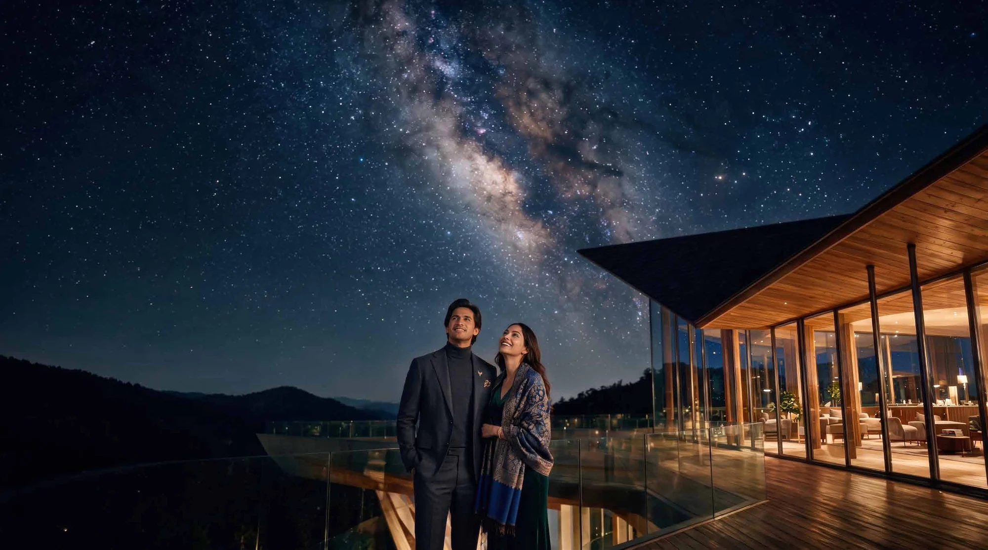 Abhinandan Lodha Shimla - The Ridge panoramic viewing deck under the Mashobra night sky
