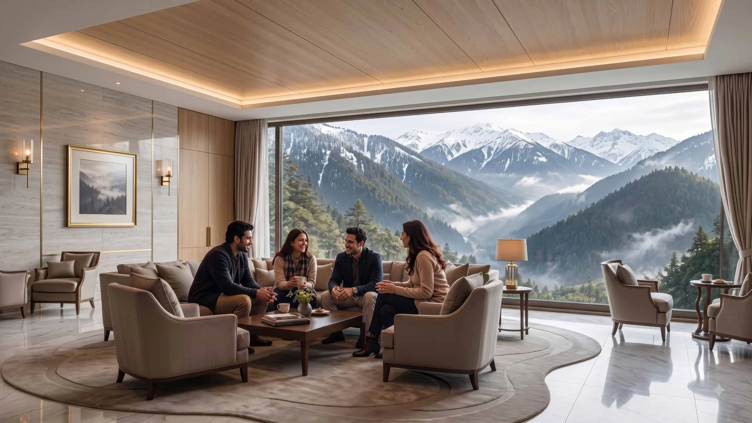 Abhinandan Lodha Shimla - The Ridge villa living and dining opening to the Gharshi Valley