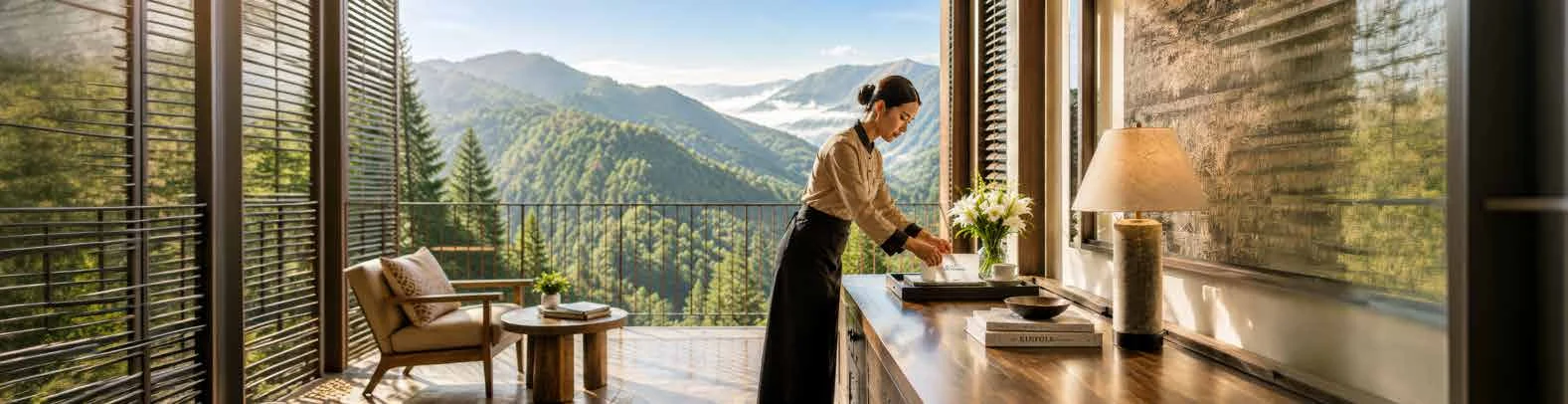 Abhinandan Lodha Shimla - The Ridge villa suite looking out over the deodar forest
